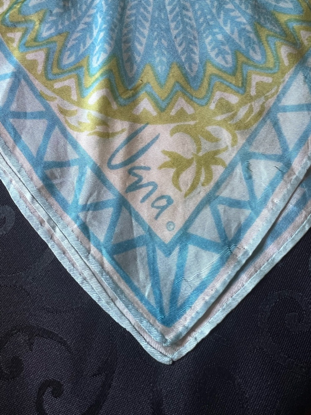 Vintage Vera Signature Print Silk Scarf in Aqua and Lime
